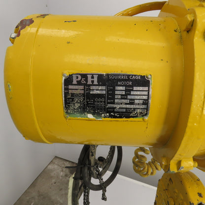 P & H Ziplift 1/2 Ton Electric Wire Rope Hoist 440V 3PH 15' Lift 20FPM W/Trolley