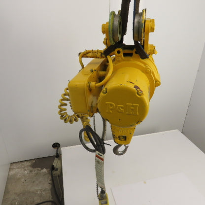 P & H Ziplift 1/2 Ton Electric Wire Rope Hoist 440V 3PH 15' Lift 20FPM W/Trolley