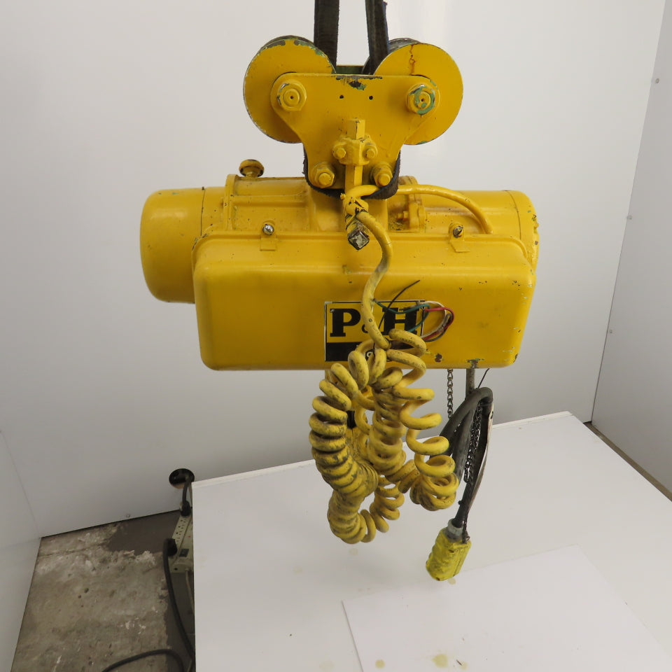 P & H Ziplift 1/2 Ton Electric Wire Rope Hoist 440V 3PH 15' Lift 20FPM W/Trolley
