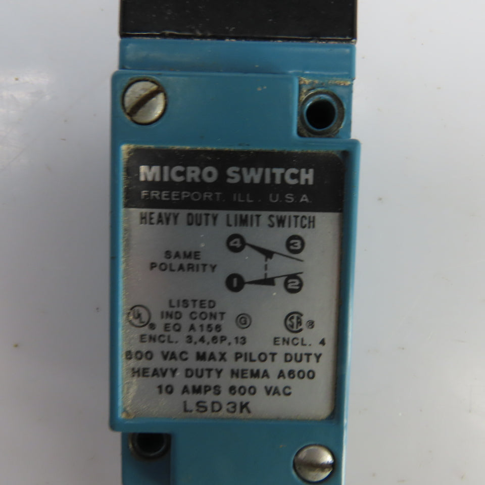 Micro Switch LSD3K Heavy Duty Roller Plunger Limit Switch 600VAC 10A Encl. 4