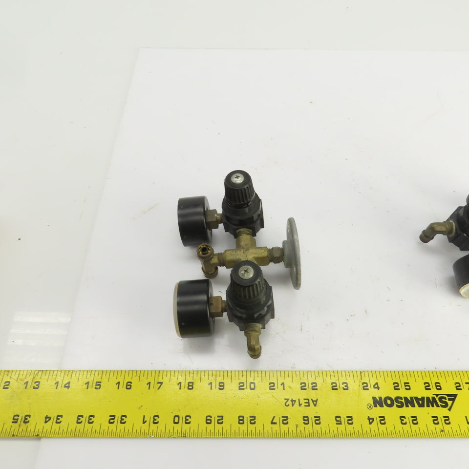 0-200 PSI Twin Pneumatic Regulator W/Gauges Set-Up 3/8" NPT Lot Of 2