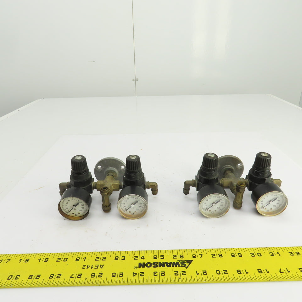 0-200 PSI Twin Pneumatic Regulator W/Gauges Set-Up 3/8" NPT Lot Of 2