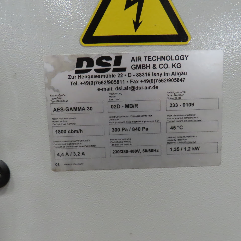 DSL Air Tech WES-GAMMA 30 Electrostatic Precipitator ESP 1800cbm/h 1.35kW 3PH