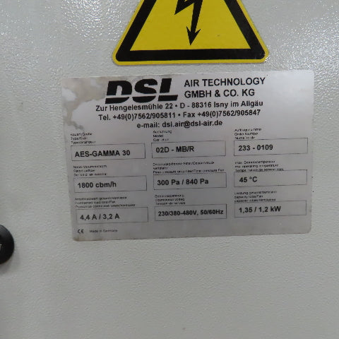 DSL Air Tech WES-GAMMA 30 Electrostatic Precipitator ESP 1800cbm/h 1.35kW 3PH