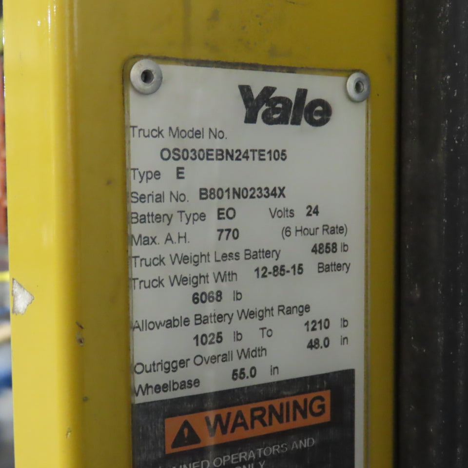2000 Yale 0S030 3000 Lbs Capacity Order Picker Stand Up Electric Forklift 24V