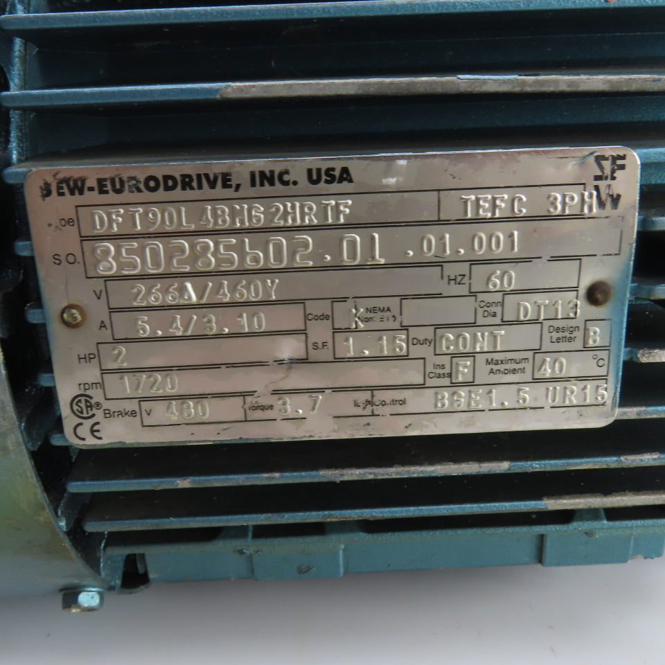Sew-Eurodrive KA47DT90L4 25.91 Ratio 2HP Gear Reducer 460V 3PH 66.38RPM Out