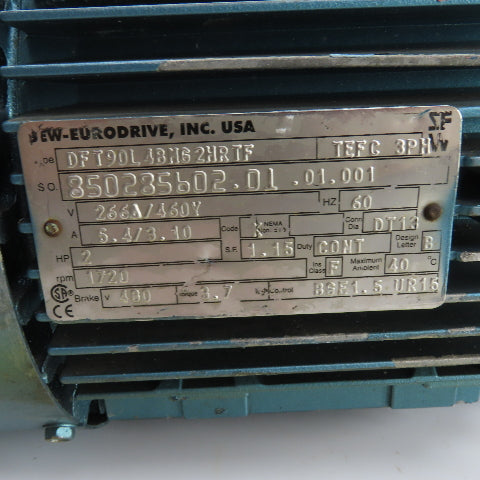 Sew-Eurodrive KA47DT90L4 25.91 Ratio 2HP Gear Reducer 460V 3PH 66.38RPM Out