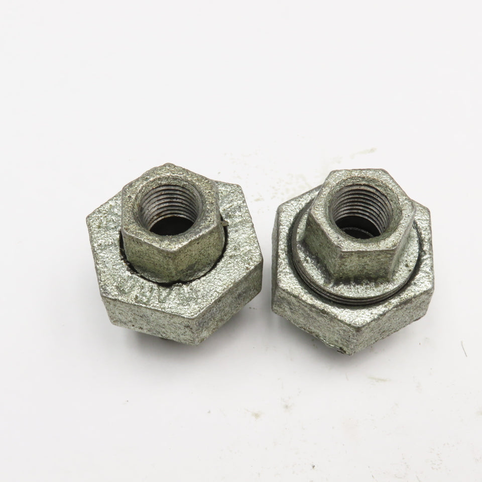 1/4" NPT Galvanized Malleable Iron Pipe Union Lot Of 2