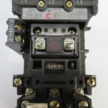 Allen Bradley 509-B0D Ser B Size 1 27A Motor Starter 120V Coil 7-1/2-10HP 600V