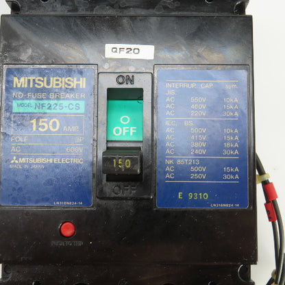 Mitsubishi NF225-CS 150A 600VAC No-Fuse Breaker 3 Pole