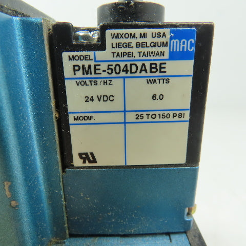 MAC 621C-112-PM-504DA & PME-504DABE Pneumatic Air Solenoid Valve 24VDC