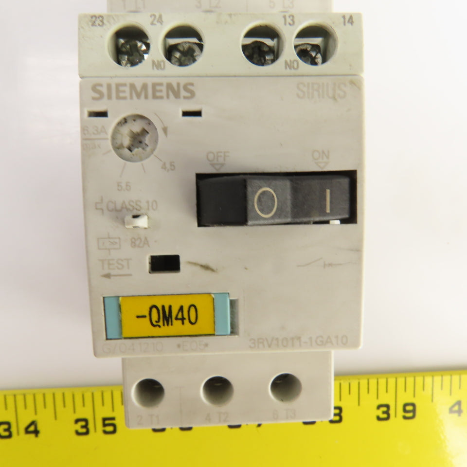 Siemens 3RV1011-1GA10 Motor Starter Circuit Breaker Protector 600V 4.5-6.3A Trip