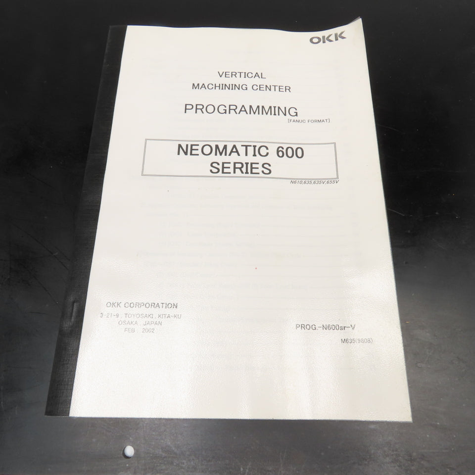 OKK Neomatic 600 Series CNC Machining Center Programming Fanuc Format Manual