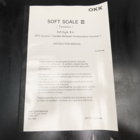 OKK Soft Scale III Tenta I-M600 OPC Backlash Compensation Instruction Manual