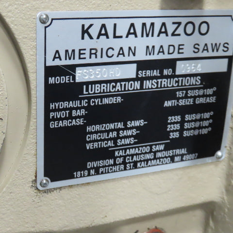 Kalamazoo FS-350HD 14" Semi-Auto 2-Speed Cold Cut Saw 3PH 460V W/Coolant Pump