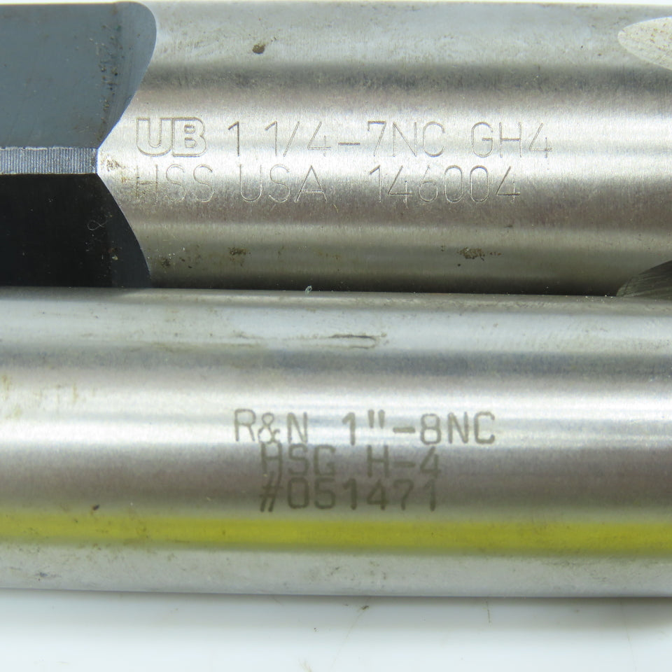 1"-8 & 1-1/4"-7 NC Straight Thread Plug Tap 4 Flute GH4 Lot of 2