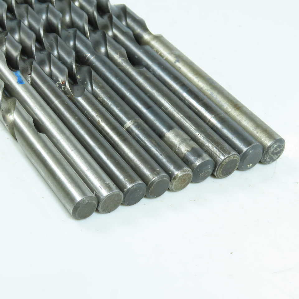 3/8", 25/64", 13/32", 7/16", 15/32", 1/2", 33/64" HSS Twist Drill Bit Lot of 9