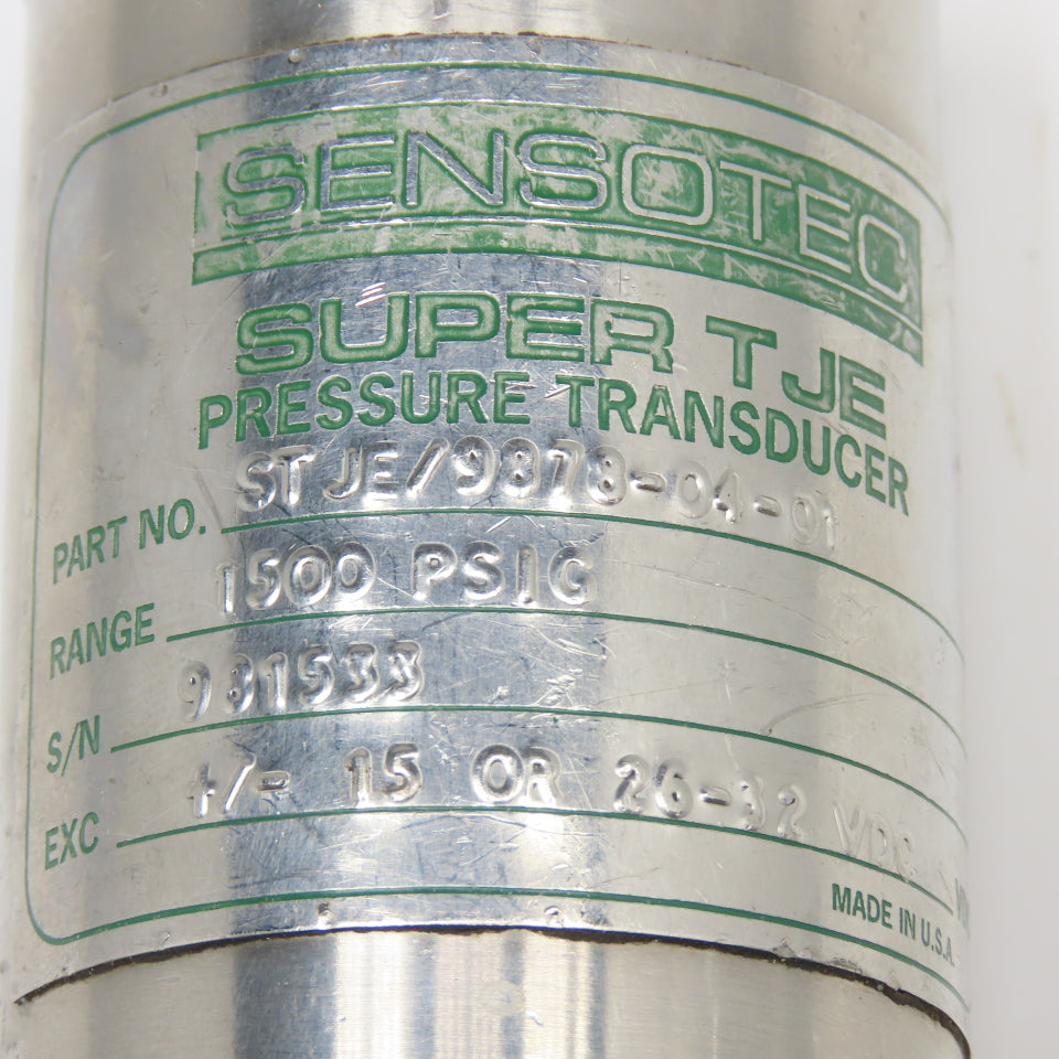 Sensotec STJE/9878-04-01 Super TJE Pressure Transducer 1500PSI +/-15 Or 26-32VDC