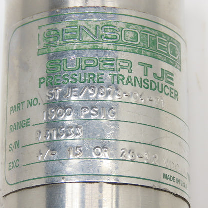 Sensotec STJE/9878-04-01 Super TJE Pressure Transducer 1500PSI +/-15 Or 26-32VDC