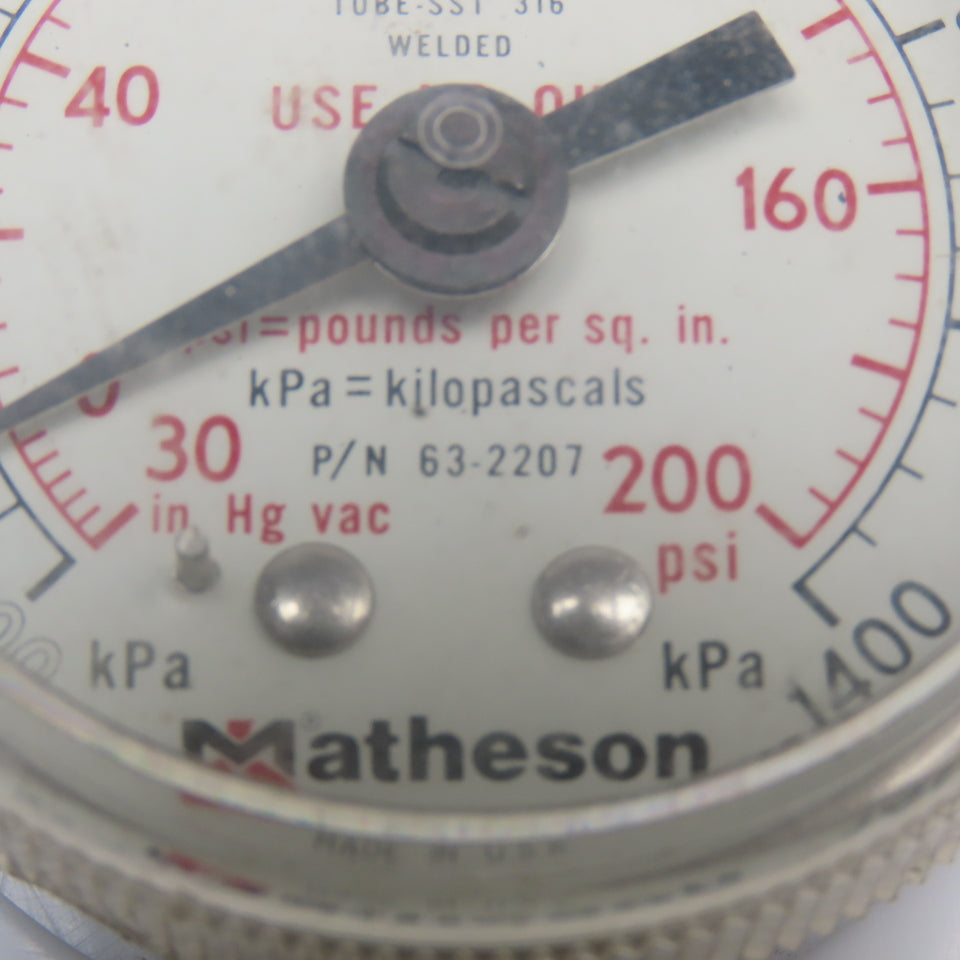 Matheson 63-2207 200PSI -30"Hg Vacuum 1400kPa Pressure Gauge  1/4" NPT