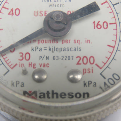 Matheson 63-2207 200PSI -30"Hg Vacuum 1400kPa Pressure Gauge  1/4" NPT