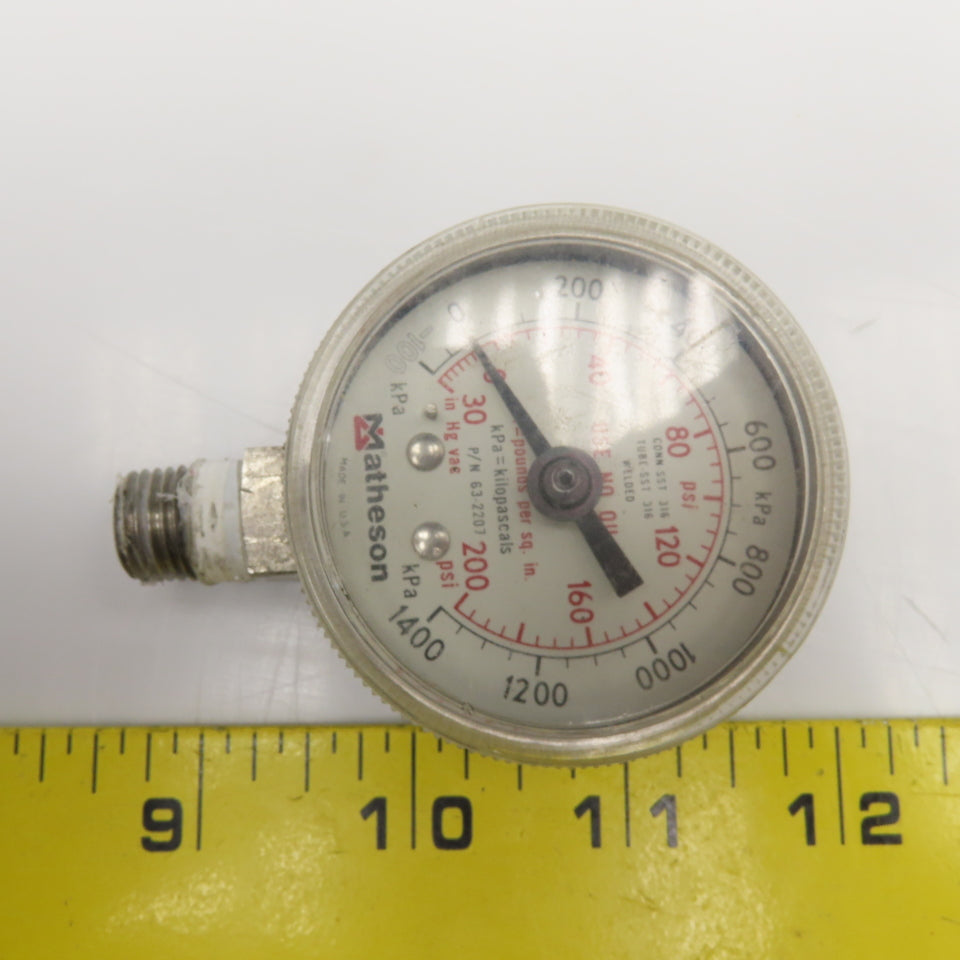 Matheson 63-2207 200PSI -30"Hg Vacuum 1400kPa Pressure Gauge  1/4" NPT