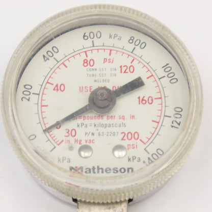 Matheson 63-2207 200PSI -30"Hg Vacuum 1400kPa Pressure Gauge  1/4" NPT