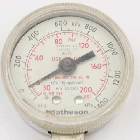 Matheson 63-2207 200PSI -30"Hg Vacuum 1400kPa Pressure Gauge  1/4" NPT