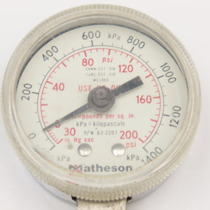 Matheson 63-2207 200PSI -30"Hg Vacuum 1400kPa Pressure Gauge  1/4" NPT