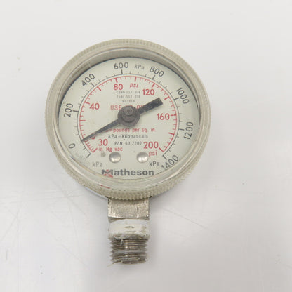 Matheson 63-2207 200PSI -30"Hg Vacuum 1400kPa Pressure Gauge  1/4" NPT