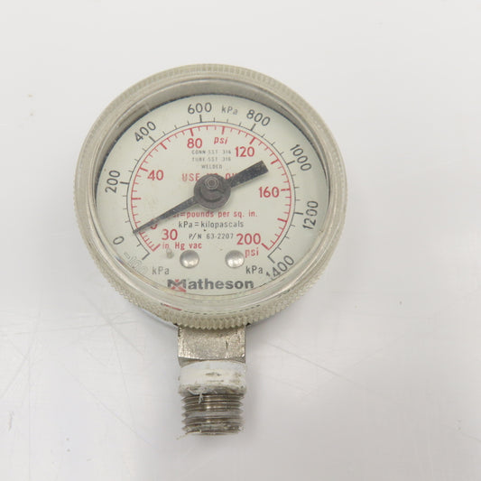 Matheson 63-2207 200PSI -30"Hg Vacuum 1400kPa Pressure Gauge  1/4" NPT