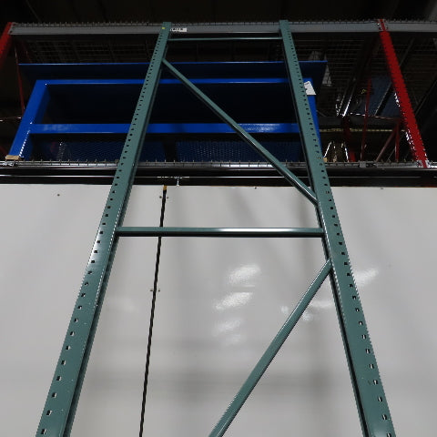 42" x 16' x 3"x3" Teardrop Pallet Racking Upright Leg 22,900 lbs Capacity NEW   Welded GREEN