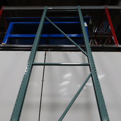 42" x 16' x 3"x3" Teardrop Pallet Racking Upright Leg 22,900 lbs Capacity NEW   Welded GREEN