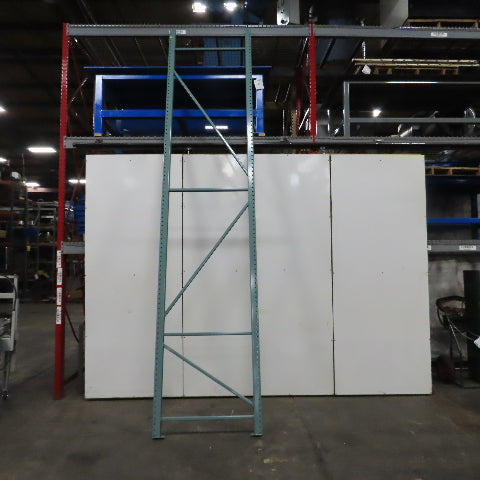 42" x 16' x 3"x3" Teardrop Pallet Racking Upright Leg 22,900 lbs Capacity NEW   Welded GREEN