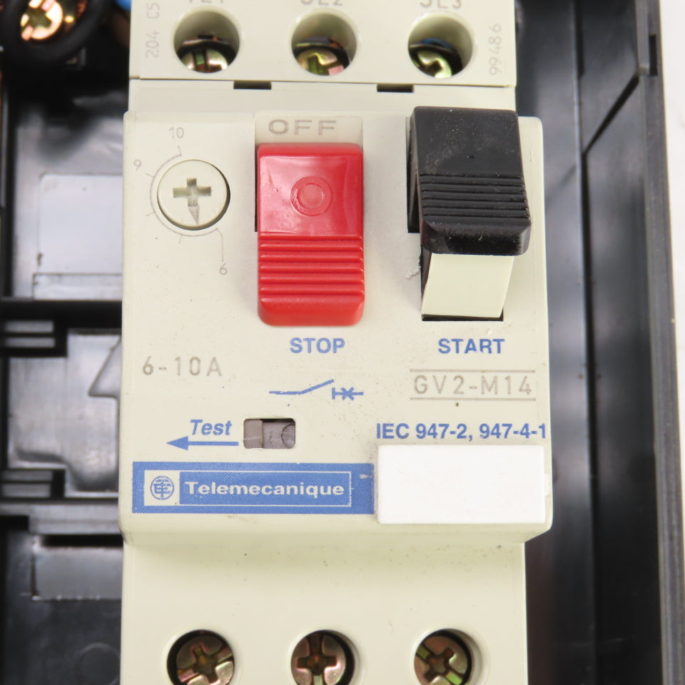 Telemecanique GV2-M14 6-10A Manual Motor Starter 1-7-1/2HP 600VAC W/Enclosure