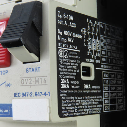 Telemecanique GV2-M14 6-10A Manual Motor Starter 1-7-1/2HP 600VAC W/Enclosure