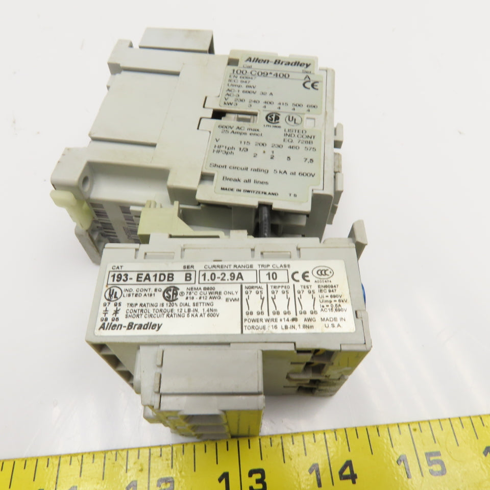 Allen Bradley 100-C09D400 193-EA1DB Contactor Relay 600V 7.5Hp 1.0-2.9A Trip