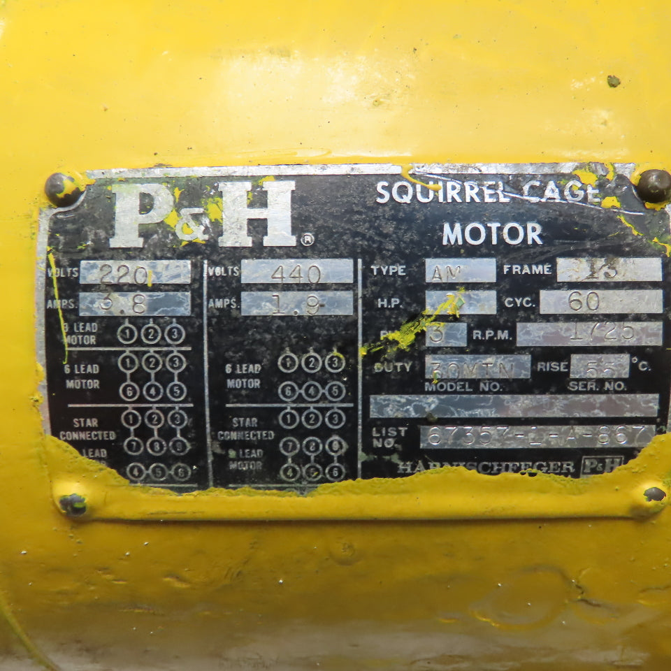 P & H ZipLift 1/2 Ton Electric Hoist 15' Wire Rope Lift 480V 3Hp W/Push Trolley