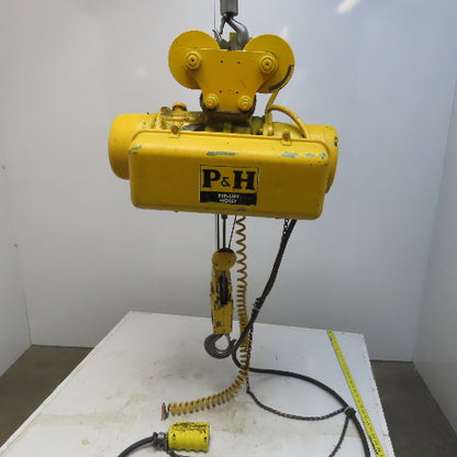 P & H ZipLift 1/2 Ton Electric Hoist 15' Wire Rope Lift 480V 3Hp W/Push Trolley