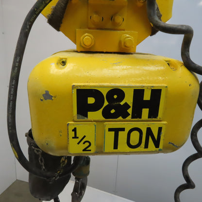P & H A226-11 1/2 Ton Electric Chain Hoist 20'  Lift 480V 3Hp W/Push Trolley