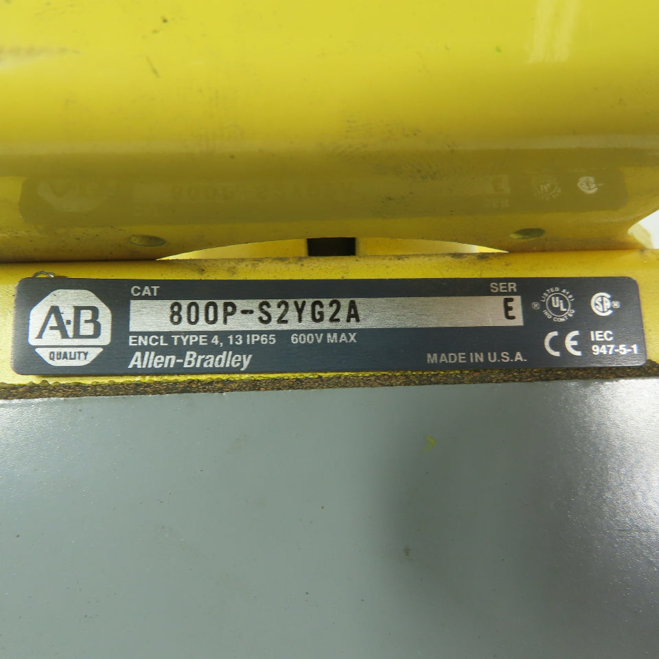 Allen Bradley 800P-S2YG2A Ser. E Palm-Operated Push Button W/ Guard & Enclosure