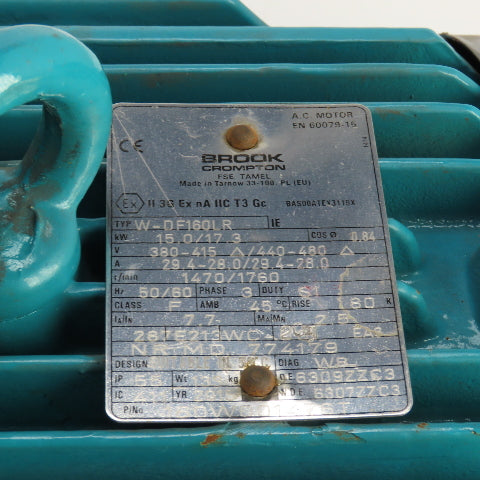 Brook Compton W-DF160LR 15kW AC Electric Motor 380-480V 1760RPM 3PH 160LR Frame