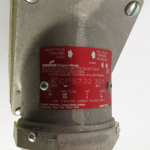Crouse-Hinds CPS732 301 Delayed Action Arktite Receptacle 230/460V 1/3HP 7/30A