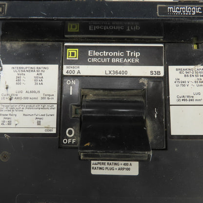 Square D LKX36400 S3B Micrologic 400A Electronic Trip Circuit Breaker 240-600VAC