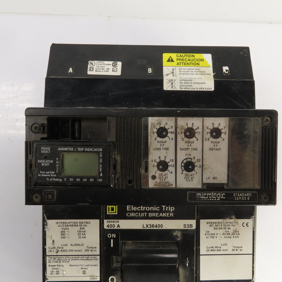 Square D LKX36400 S3B Micrologic 400A Electronic Trip Circuit Breaker 240-600VAC
