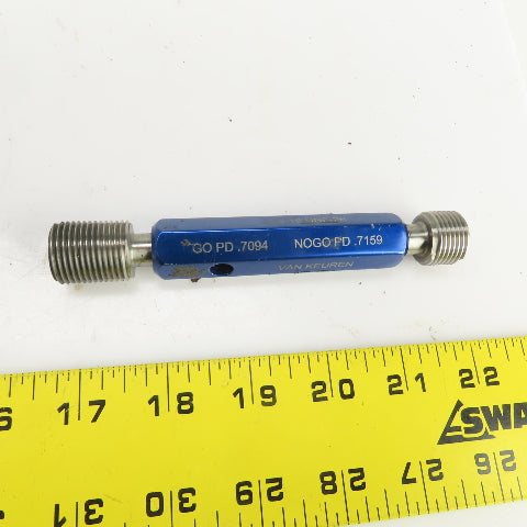 Van Keuren 3/4"-16 UNF-2B Thread Plug Gage GO PD .7094 NOGO PD .7159