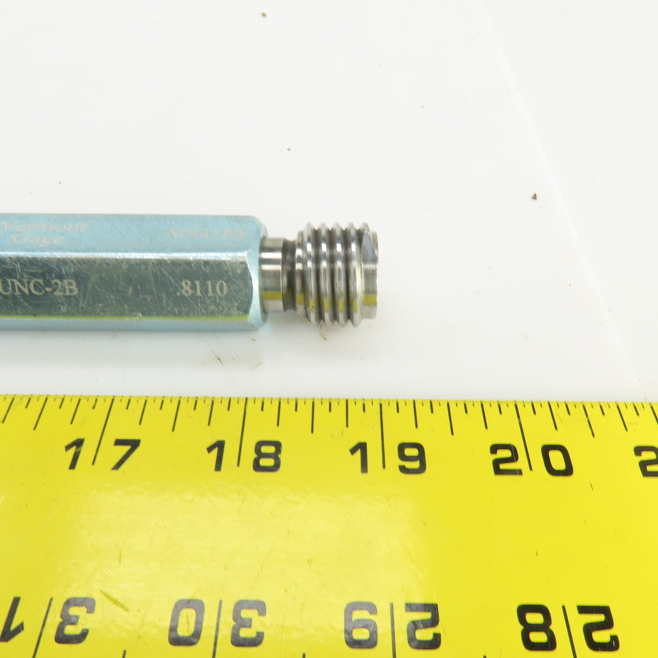 Vermont Gage 7/8"-9 UNC-2B Thread Plug Gage GO PD 0.8028 NOGO PD 0.8110