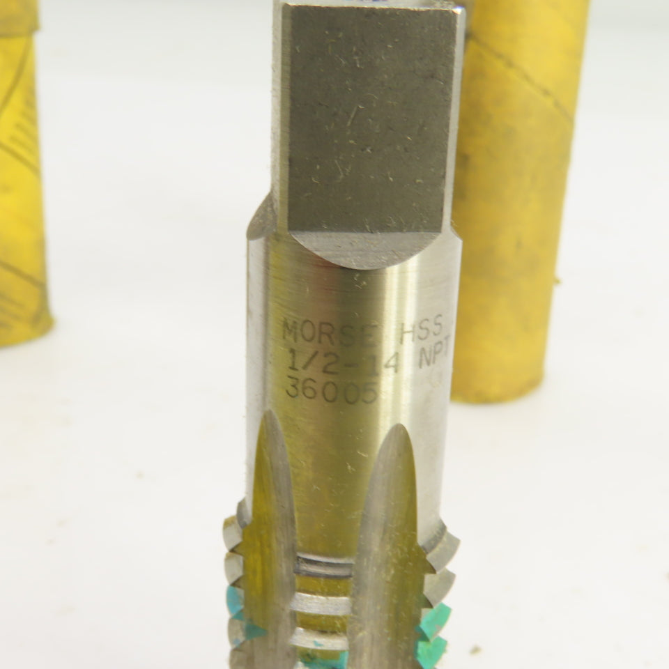 Morse 1/2"-14 NPT HSS Straight 5 Flute Pipe Tap 3-1/8" OAL 9/16" Shank Lot/2 USA