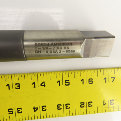 North American 1-1/4"-7 NC HS GH-4 Straight 4 Flute Plug Tap 10" OAL 3/4" Shank