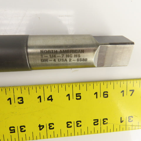 North American 1-1/4"-7 NC HS GH-4 Straight 4 Flute Plug Tap 10" OAL 3/4" Shank